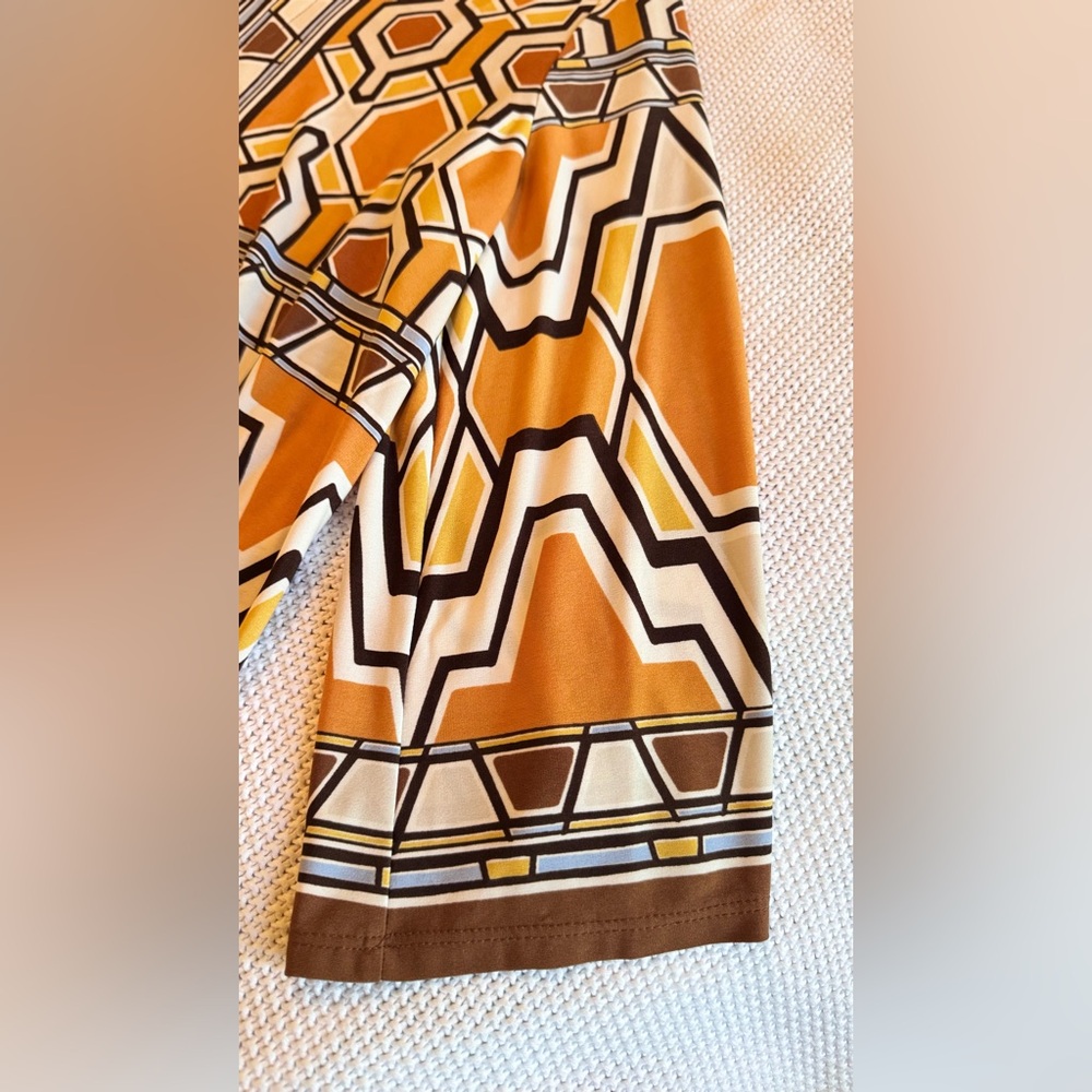 CHICO’S Yellow Gold White & Brown Geometric Blouse Tunic Top - Picture 8 of 16